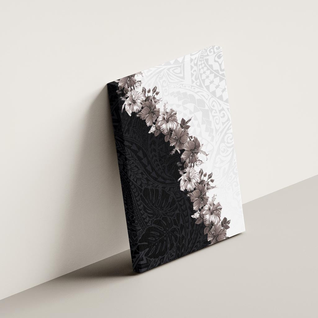 Hawaii Grayscale Hibiscus Flowers Canvas Wall Art Polynesian Pattern With Half Black White Version LT03 - Polynesian Pride