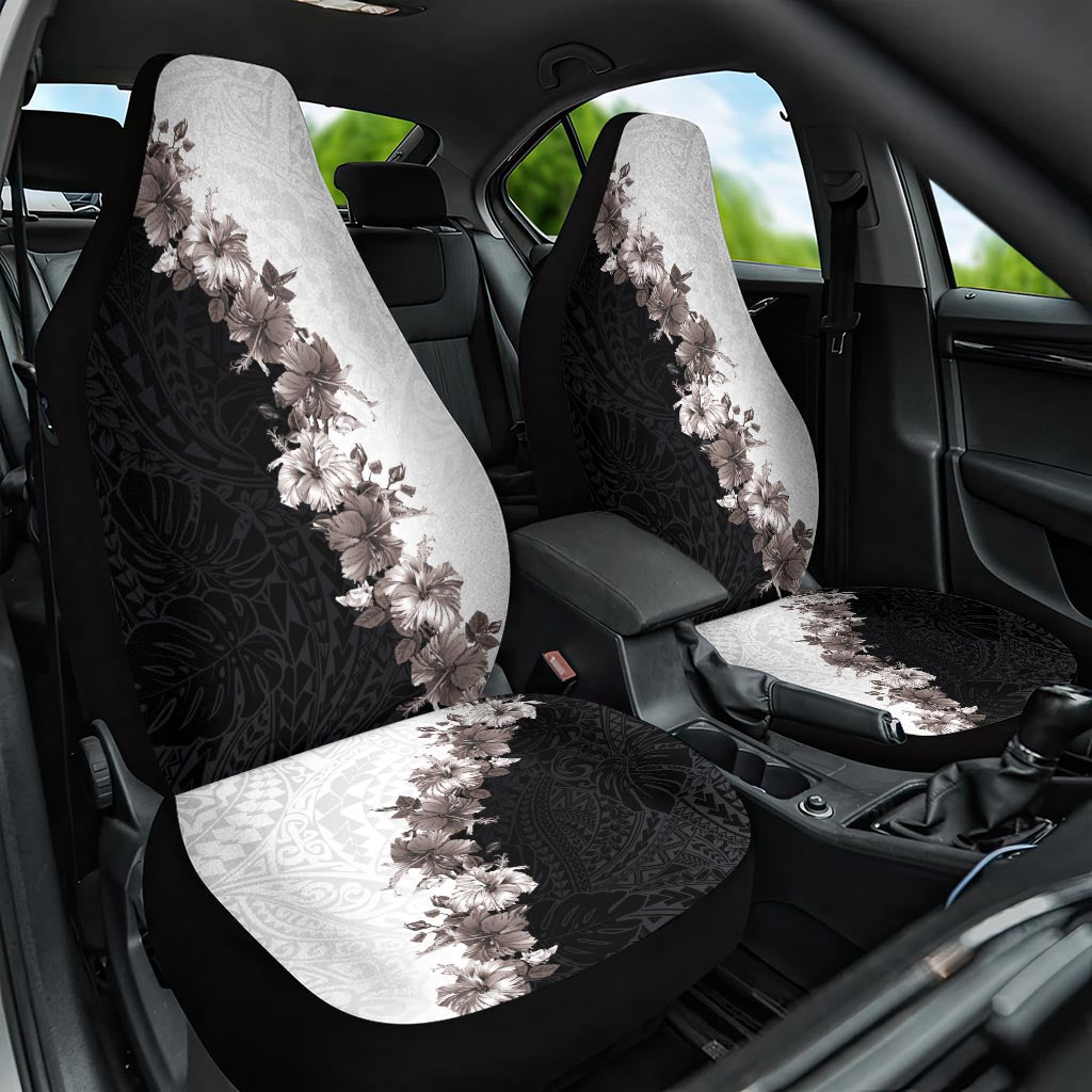Hawaii Grayscale Hibiscus Flowers Car Seat Cover Polynesian Pattern With Half Black White Version LT03 One Size Black - Polynesian Pride