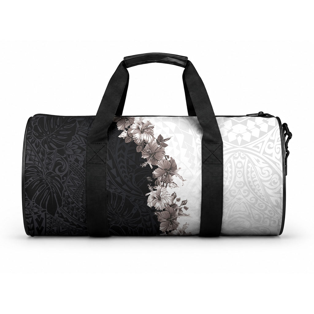 Hawaii Grayscale Hibiscus Flowers Duffle Bag LT03 One size Black - Polynesian Pride