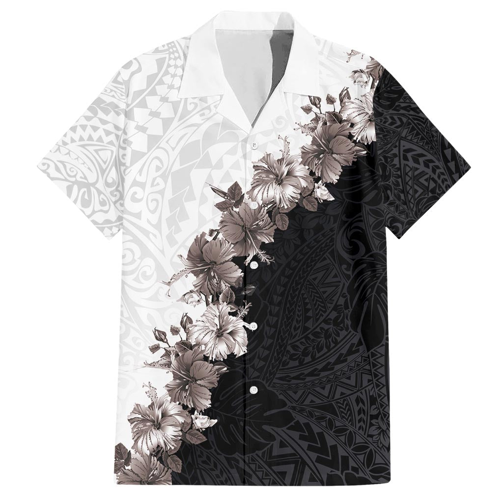 Hawaii Grayscale Hibiscus Flowers Hawaiian Shirt Polynesian Pattern With Half Black White Version LT03 Black - Polynesian Pride