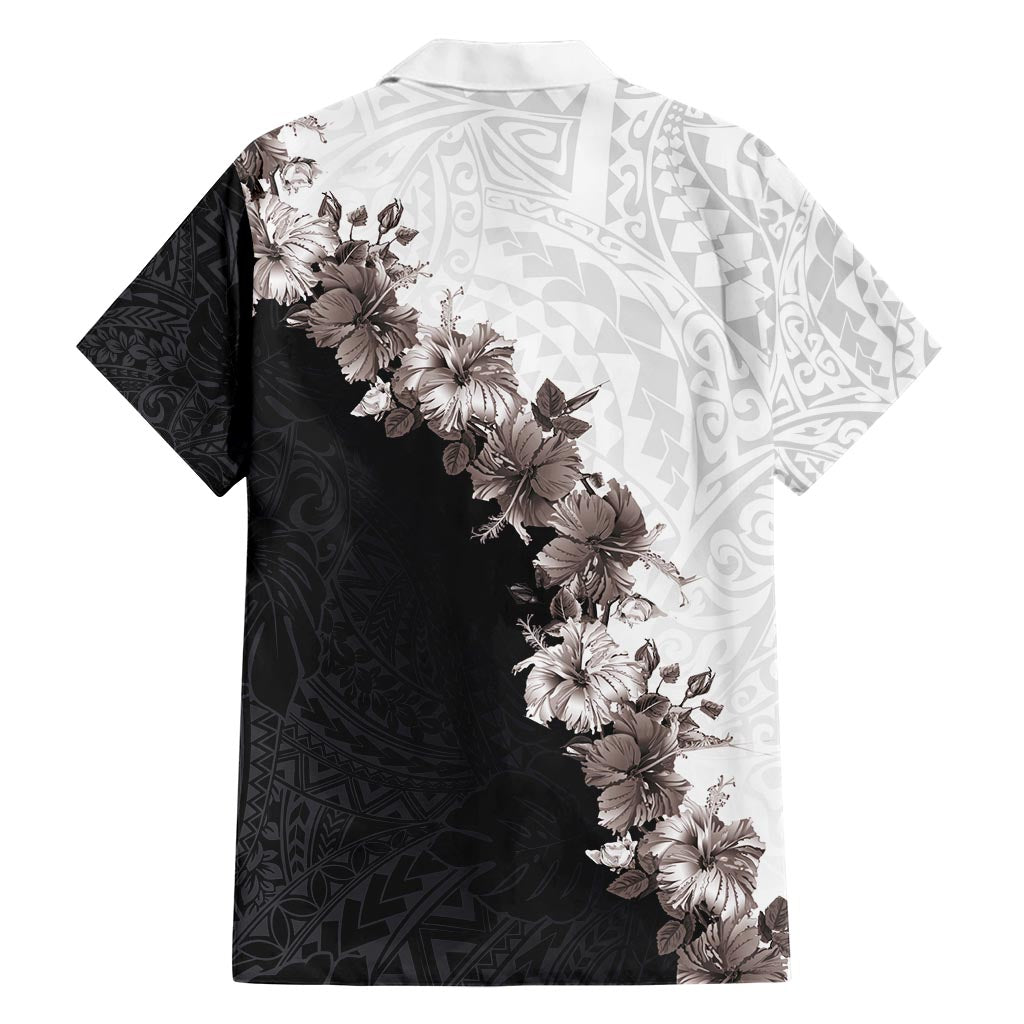 Hawaii Grayscale Hibiscus Flowers Hawaiian Shirt Polynesian Pattern With Half Black White Version LT03 - Polynesian Pride