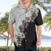 Hawaii Grayscale Hibiscus Flowers Hawaiian Shirt Polynesian Pattern With Half Black White Version LT03 - Polynesian Pride