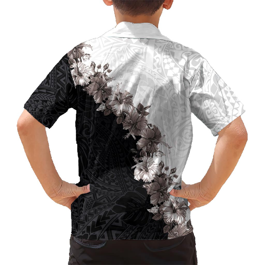 Hawaii Grayscale Hibiscus Flowers Hawaiian Shirt Polynesian Pattern With Half Black White Version LT03 - Polynesian Pride