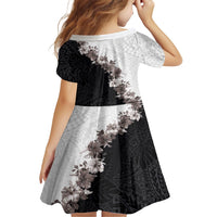 Hawaii Grayscale Hibiscus Flowers Kid Short Sleeve Dress Polynesian Pattern With Half Black White Version LT03 - Polynesian Pride