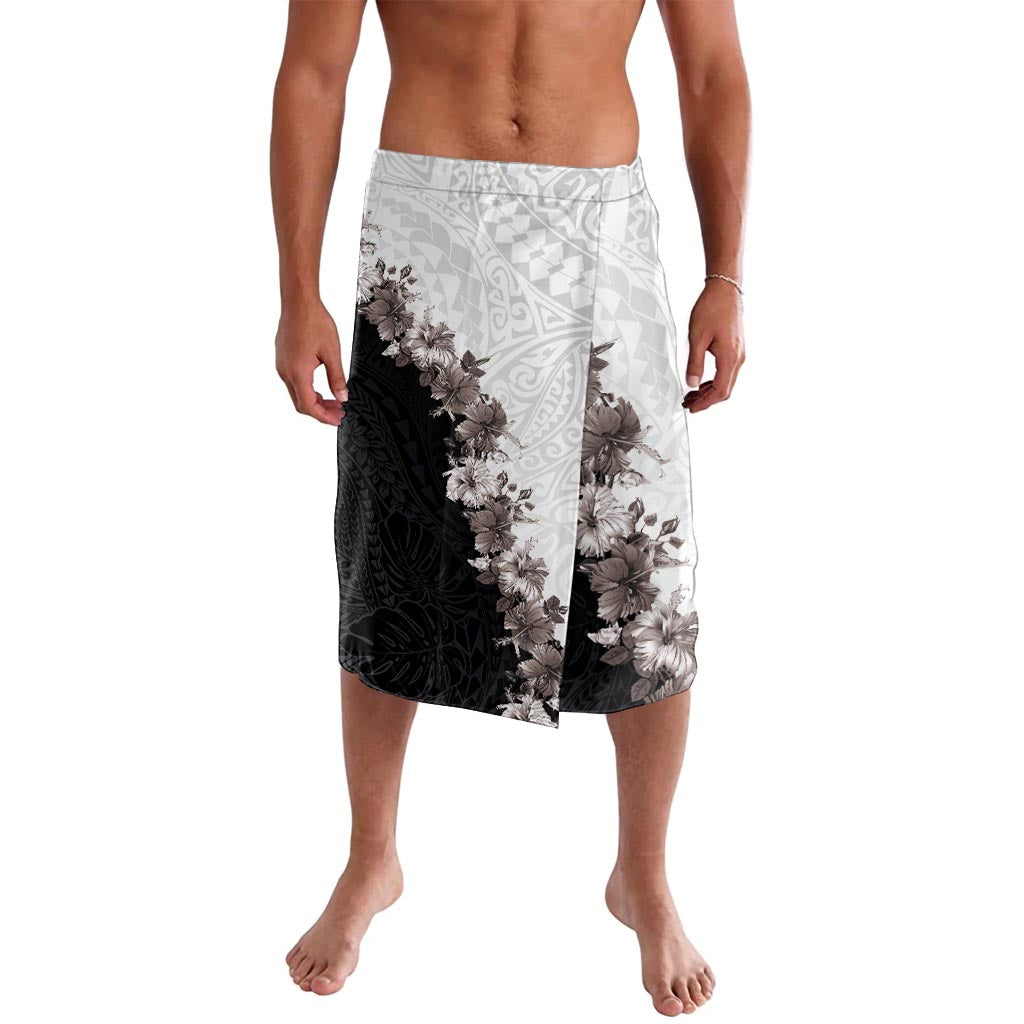 Hawaii Grayscale Hibiscus Flowers Lavalava Polynesian Pattern With Half Black White Version LT03 Black - Polynesian Pride