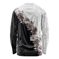 Hawaii Grayscale Hibiscus Flowers Long Sleeve Shirt Polynesian Pattern With Half Black White Version LT03 - Polynesian Pride