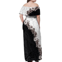 Hawaii Grayscale Hibiscus Flowers Off Shoulder Maxi Dress Polynesian Pattern With Half Black White Version LT03 - Polynesian Pride