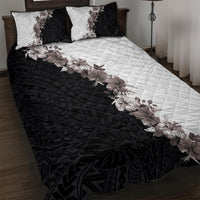 Hawaii Grayscale Hibiscus Flowers Quilt Bed Set Polynesian Pattern With Half Black White Version LT03 Black - Polynesian Pride