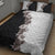 Hawaii Grayscale Hibiscus Flowers Quilt Bed Set Polynesian Pattern With Half Black White Version