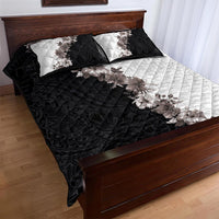 Hawaii Grayscale Hibiscus Flowers Quilt Bed Set Polynesian Pattern With Half Black White Version LT03 - Polynesian Pride