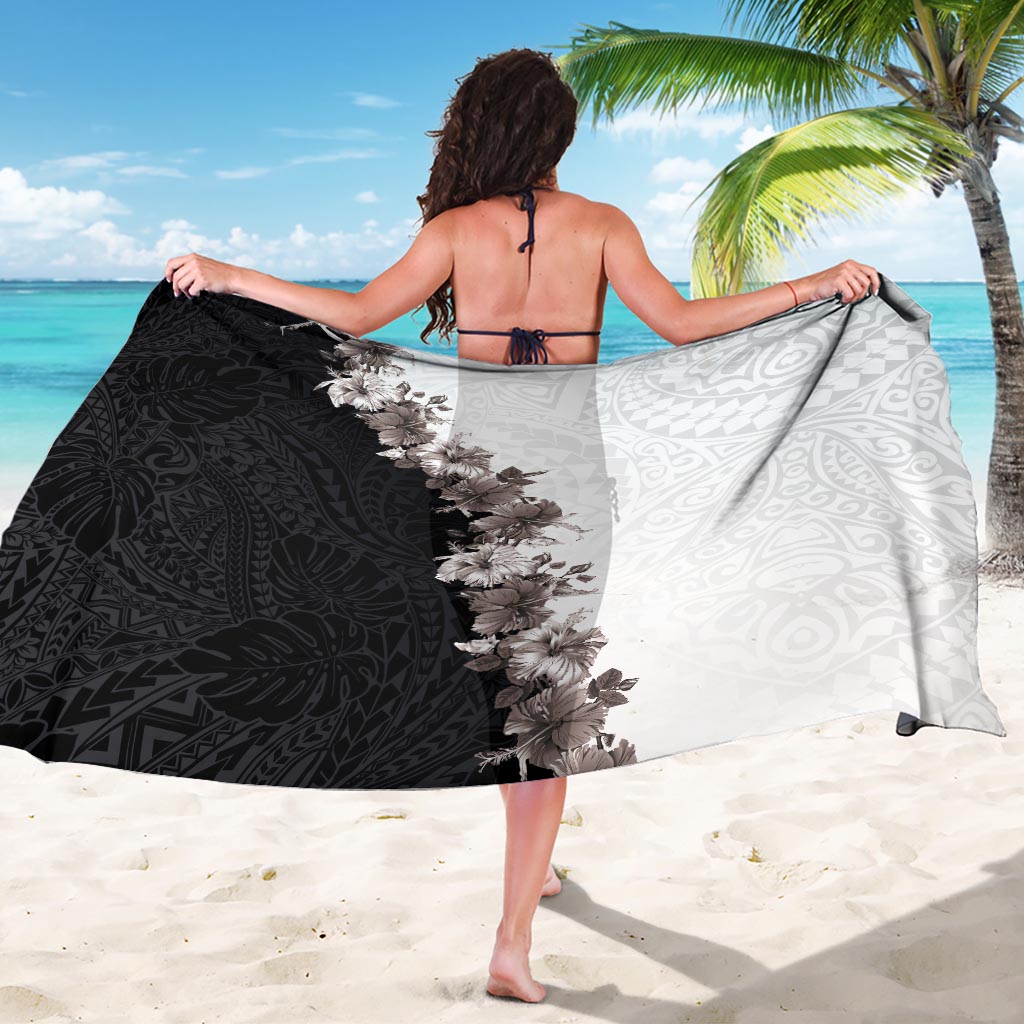 Hawaii Grayscale Hibiscus Flowers Sarong Polynesian Pattern With Half Black White Version LT03 - Polynesian Pride