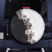 Hawaii Grayscale Hibiscus Flowers Spare Tire Cover Polynesian Pattern With Half Black White Version LT03 - Polynesian Pride