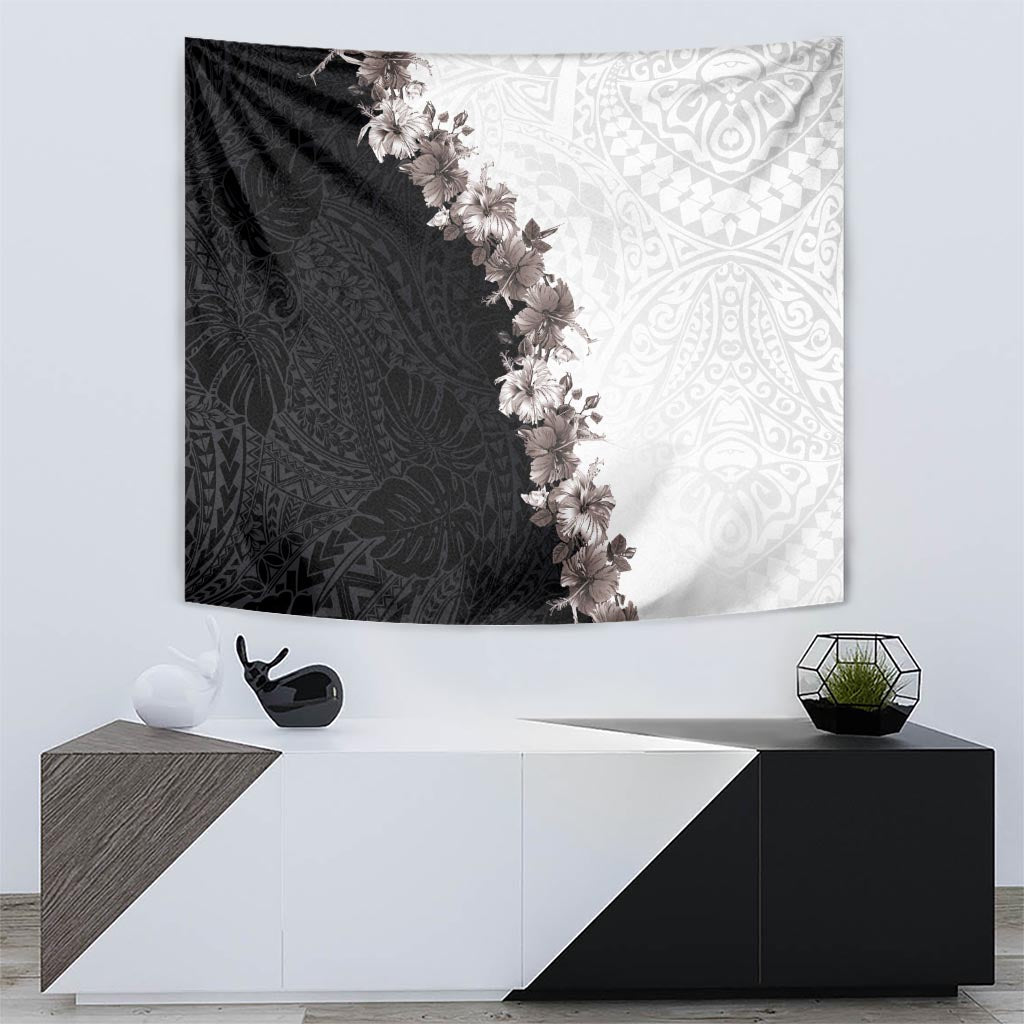 Hawaii Grayscale Hibiscus Flowers Tapestry Polynesian Pattern With Half Black White Version LT03 - Polynesian Pride