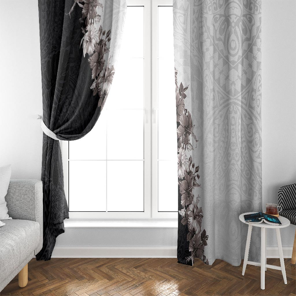 Hawaii Grayscale Hibiscus Flowers Window Curtain Polynesian Pattern With Half Black White Version LT03 - Polynesian Pride