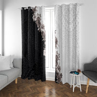 Hawaii Grayscale Hibiscus Flowers Window Curtain Polynesian Pattern With Half Black White Version LT03 With Grommets Black - Polynesian Pride