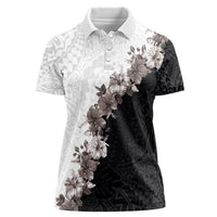 Hawaii Grayscale Hibiscus Flowers Women Polo Shirt Polynesian Pattern With Half Black White Version LT03 Female Black - Polynesian Pride