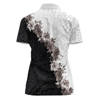 Hawaii Grayscale Hibiscus Flowers Women Polo Shirt Polynesian Pattern With Half Black White Version LT03 - Polynesian Pride