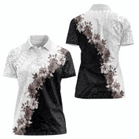 Hawaii Grayscale Hibiscus Flowers Women Polo Shirt Polynesian Pattern With Half Black White Version LT03 - Polynesian Pride
