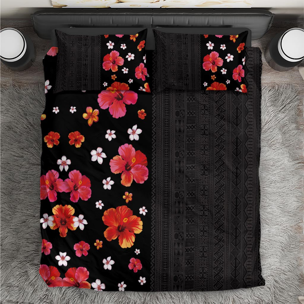 Hawaii Hibiscus and Plumeria Flowers Bedding Set Tapa Tribal Pattern Half Style Colorful Mode