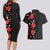 Hawaii Hibiscus and Plumeria Flowers Couples Matching Long Sleeve Bodycon Dress and Hawaiian Shirt Tapa Tribal Pattern Half Style Colorful Mode