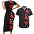 Hawaii Hibiscus and Plumeria Flowers Couples Matching Short Sleeve Bodycon Dress and Hawaiian Shirt Tapa Tribal Pattern Half Style Colorful Mode