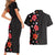 Hawaii Hibiscus and Plumeria Flowers Couples Matching Short Sleeve Bodycon Dress and Hawaiian Shirt Tapa Tribal Pattern Half Style Colorful Mode