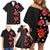 Hawaii Hibiscus and Plumeria Flowers Family Matching Off Shoulder Short Dress and Hawaiian Shirt Tapa Tribal Pattern Half Style Colorful Mode