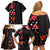 Hawaii Hibiscus and Plumeria Flowers Family Matching Off Shoulder Short Dress and Hawaiian Shirt Tapa Tribal Pattern Half Style Colorful Mode