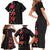 Hawaii Hibiscus and Plumeria Flowers Family Matching Short Sleeve Bodycon Dress and Hawaiian Shirt Tapa Tribal Pattern Half Style Colorful Mode