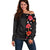 Hawaii Hibiscus and Plumeria Flowers Off Shoulder Sweater Tapa Tribal Pattern Half Style Colorful Mode