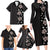 Hawaii Hibiscus and Plumeria Flowers Family Matching Long Sleeve Bodycon Dress and Hawaiian Shirt Tapa Tribal Pattern Half Style Grayscale Mode