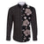 Hawaii Hibiscus and Plumeria Flowers Family Matching Long Sleeve Bodycon Dress and Hawaiian Shirt Tapa Tribal Pattern Half Style Grayscale Mode