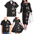 Hawaii Hibiscus and Plumeria Flowers Family Matching Off The Shoulder Long Sleeve Dress and Hawaiian Shirt Tapa Tribal Pattern Half Style Grayscale Mode