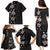 Hawaii Hibiscus and Plumeria Flowers Family Matching Puletasi and Hawaiian Shirt Tapa Tribal Pattern Half Style Grayscale Mode