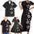 Hawaii Hibiscus and Plumeria Flowers Family Matching Short Sleeve Bodycon Dress and Hawaiian Shirt Tapa Tribal Pattern Half Style Grayscale Mode