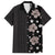 Hawaii Hibiscus and Plumeria Flowers Family Matching Summer Maxi Dress and Hawaiian Shirt Tapa Tribal Pattern Half Style Grayscale Mode