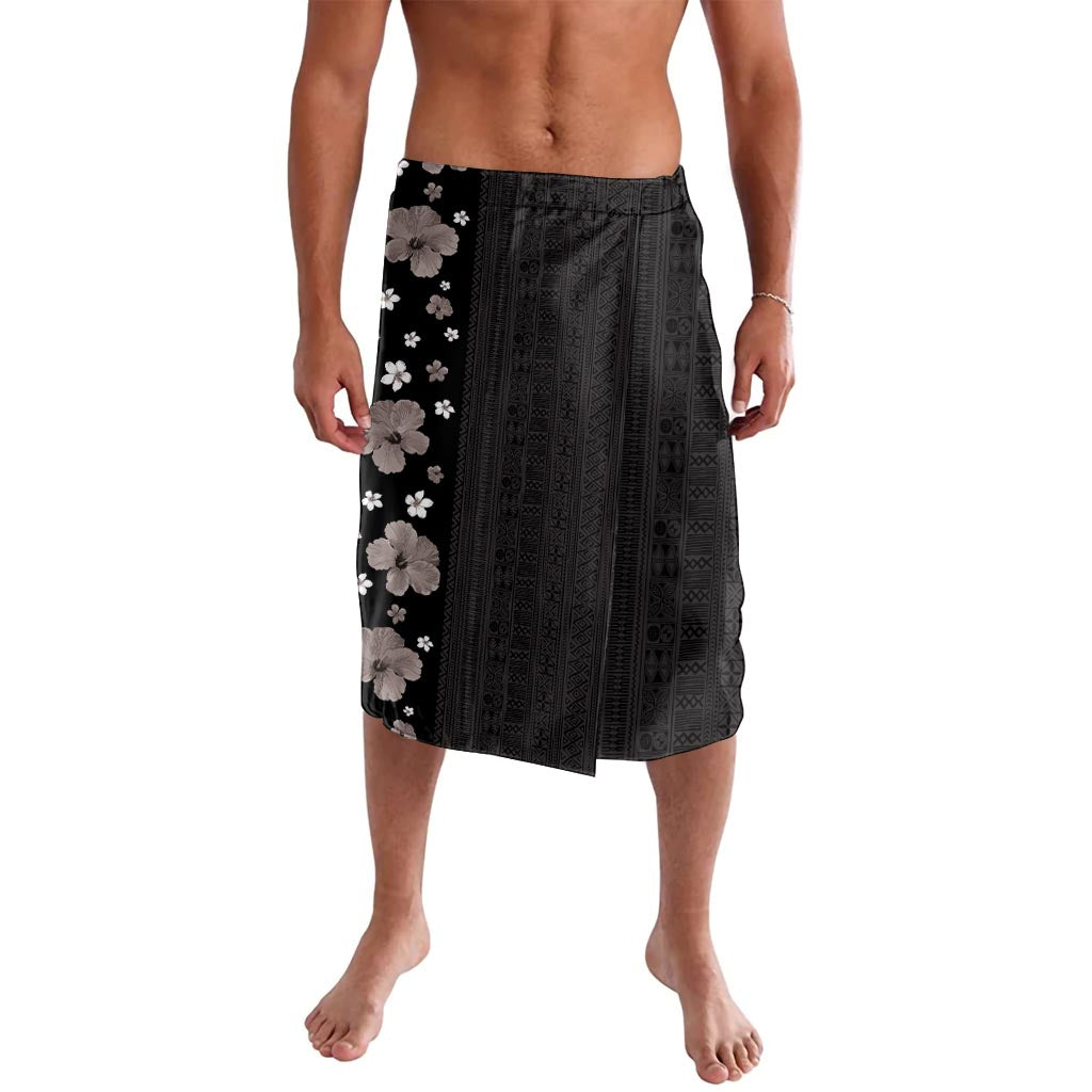 Hawaii Hibiscus and Plumeria Flowers Lavalava Tapa Tribal Pattern Half Style Grayscale Mode