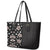 Hawaii Hibiscus and Plumeria Flowers Leather Tote Bag Tapa Tribal Pattern Half Style Grayscale Mode