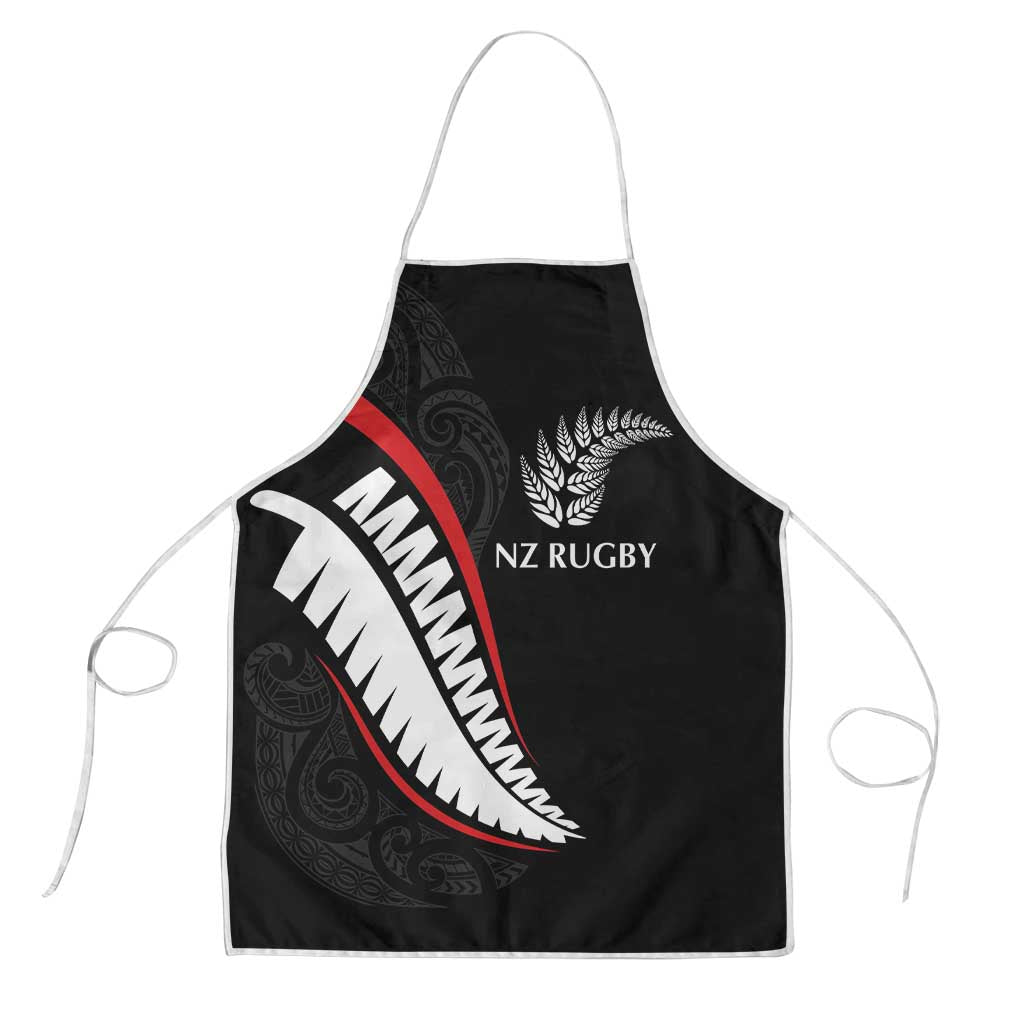 New Zealand Rugby Apron Sporty Silver Fern Shape with Maori Tattoos LT03 Black - Polynesian Pride