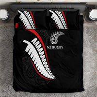 New Zealand Rugby Bedding Set Sporty Silver Fern Shape with Maori Tattoos LT03 Black - Polynesian Pride