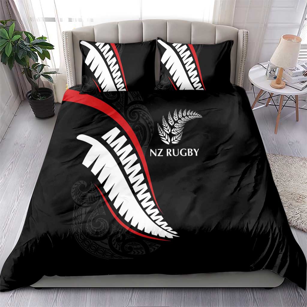 New Zealand Rugby Bedding Set Sporty Silver Fern Shape with Maori Tattoos LT03 - Polynesian Pride