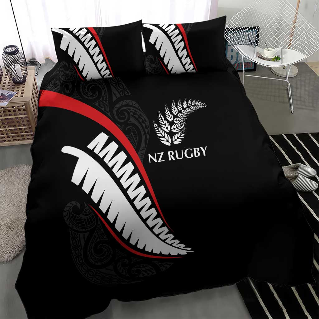 New Zealand Rugby Bedding Set Sporty Silver Fern Shape with Maori Tattoos LT03 - Polynesian Pride