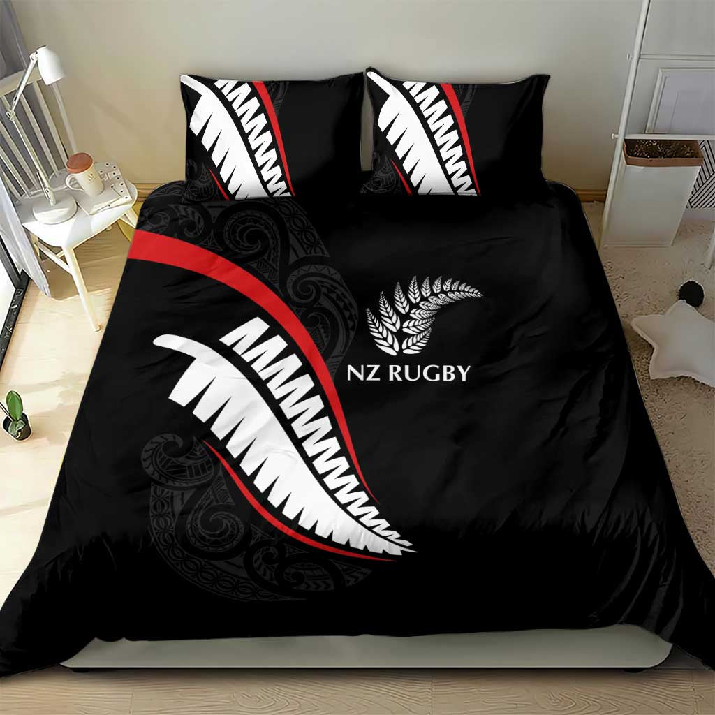 New Zealand Rugby Bedding Set Sporty Silver Fern Shape with Maori Tattoos LT03 - Polynesian Pride