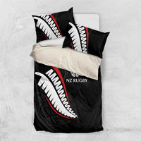 New Zealand Rugby Bedding Set Sporty Silver Fern Shape with Maori Tattoos LT03 US Twin 172cm x 218cm Black - Polynesian Pride