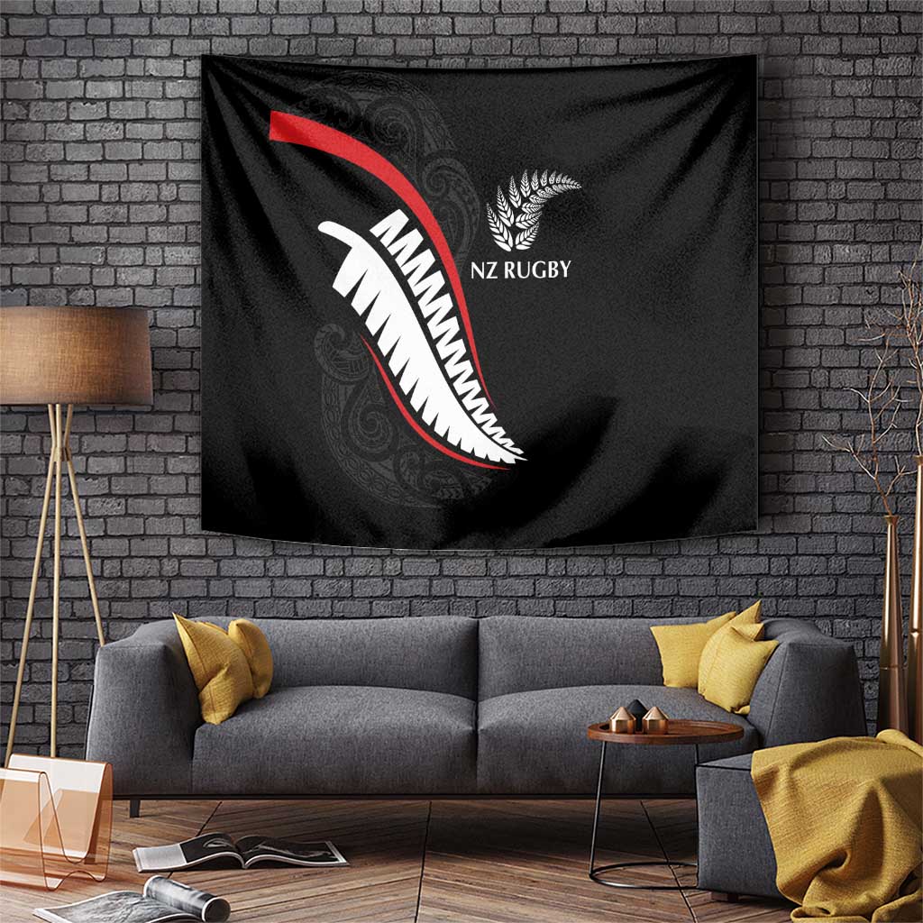 New Zealand Rugby Tapestry Sporty Silver Fern Shape with Maori Tattoos LT03 Black - Polynesian Pride