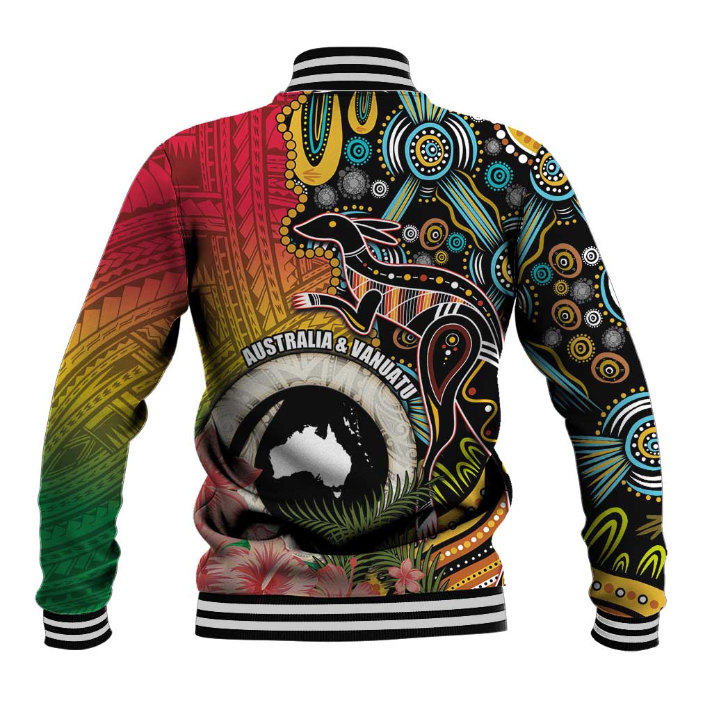 Vanuatu and Australia Together Baseball Jacket Kangaroo with Pig Tusk Indigenous Pattern LT03 - Polynesian Pride