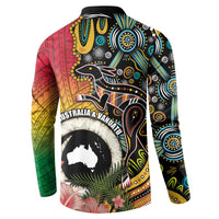 Vanuatu and Australia Together Button Sweatshirt Kangaroo with Pig Tusk Indigenous Pattern LT03 - Polynesian Pride