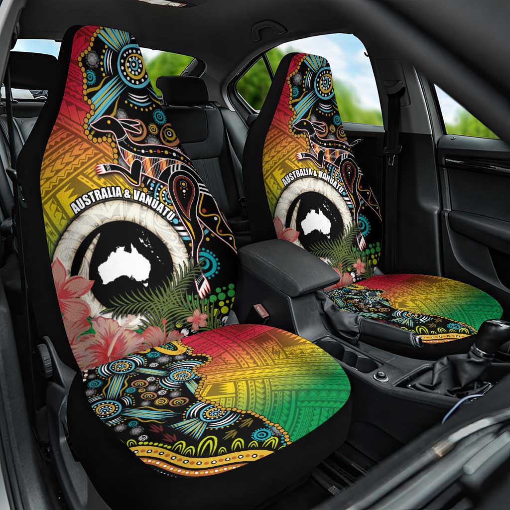 Vanuatu and Australia Together Car Seat Cover Kangaroo with Pig Tusk Indigenous Pattern LT03 One Size Black - Polynesian Pride