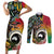 Vanuatu and Australia Together Couples Matching Short Sleeve Bodycon Dress and Long Sleeve Button Shirt Kangaroo with Pig Tusk Indigenous Pattern