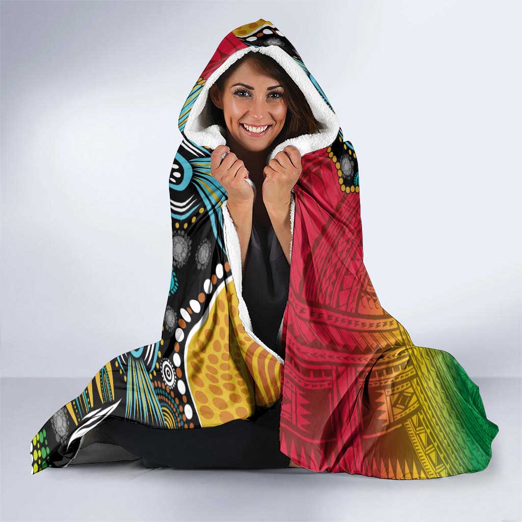 Vanuatu and Australia Together Hooded Blanket Kangaroo with Pig Tusk Indigenous Pattern LT03 - Polynesian Pride